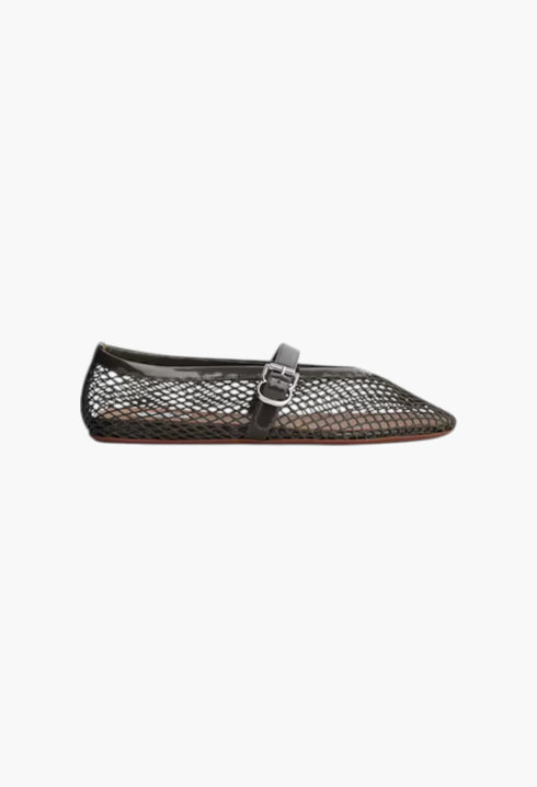 Khaki - Ballet Flats In Fishnet - GLAM MODA